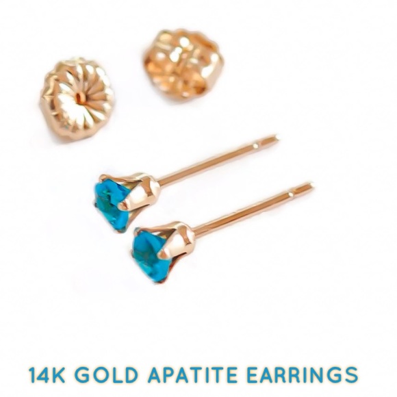 Moodtherapy Jewelry - 14K Yellow Gold 3mm Neon Apatite Stud Earrings